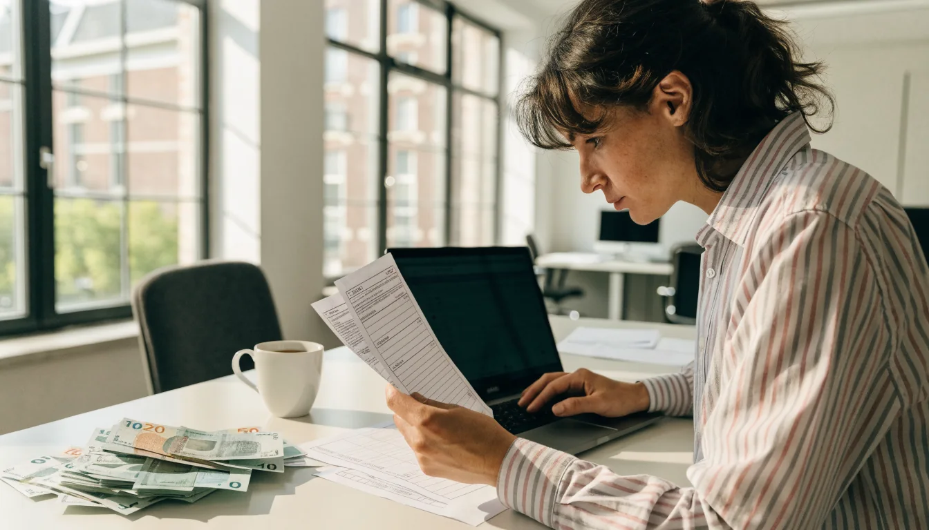 Accountant controleert opname met Nederlandse bankbiljetten